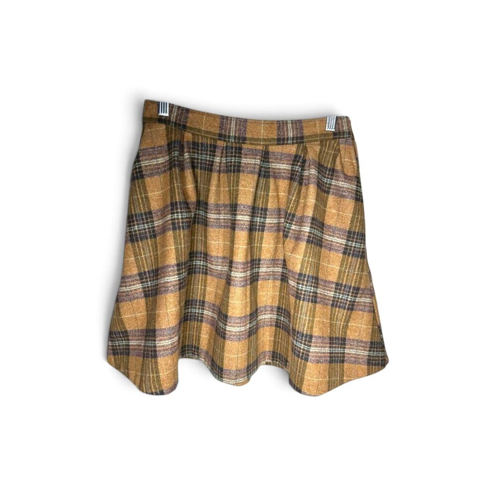 Modcloth Brown and Beige Plaid Wool Mini Skirt sz 2